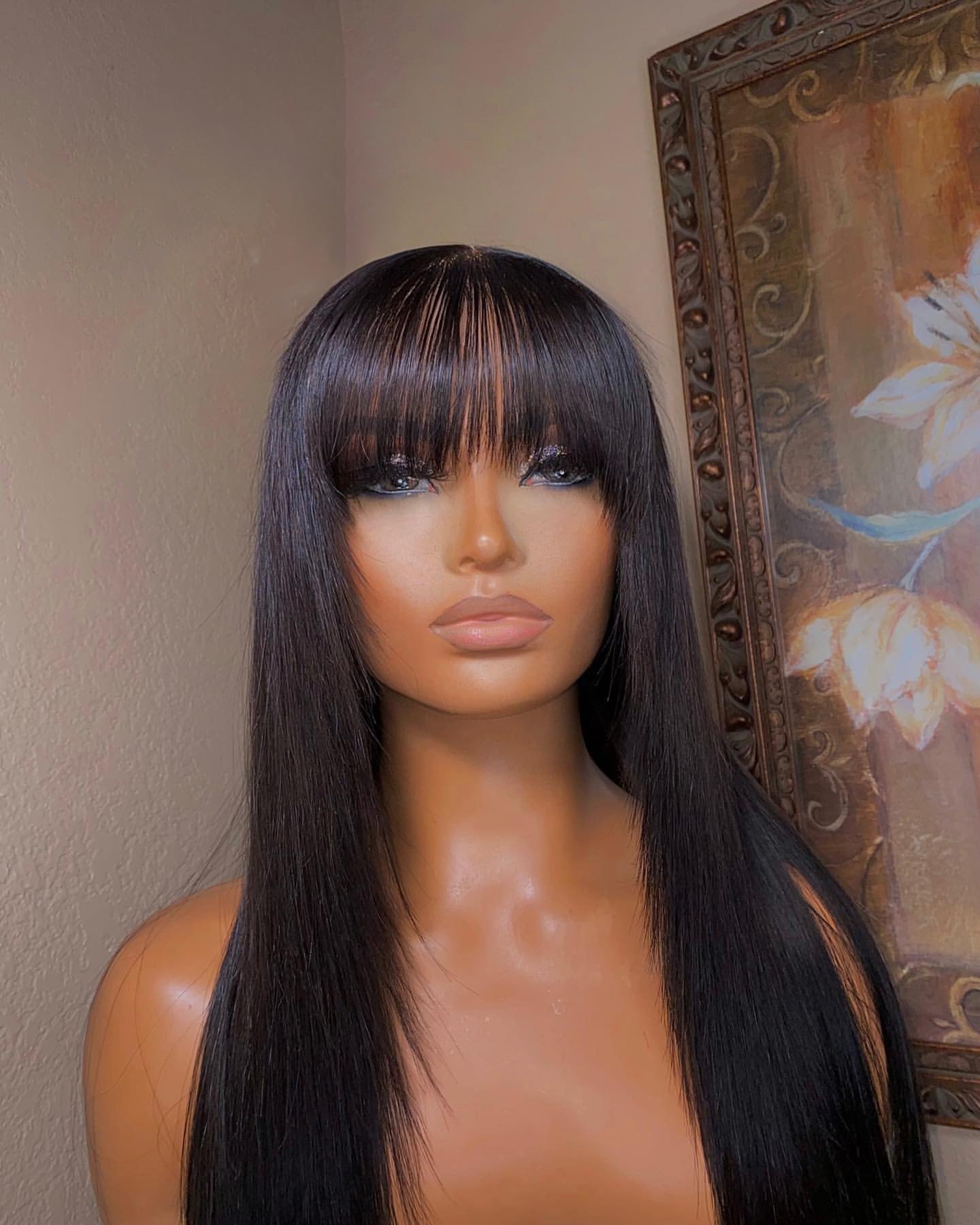 Straight Wig With Bangs Fringe Bob Human Hair Wig With Bangs For Women Brazilian Remy Hair Glueless Full Machine Made With Bangs - your-beauty-matters