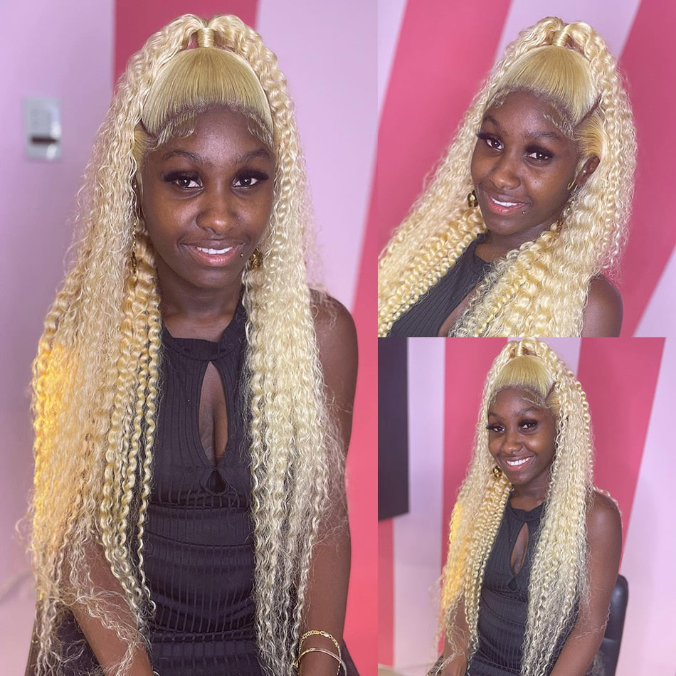 13x6 Curly Honey Blonde Color Lace Front Human Hair Wig--Transparent Brazilian - your-beauty-matters