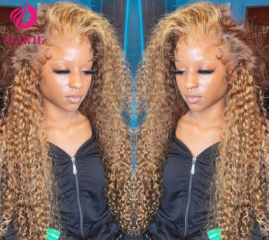 13x4 Highlighted Kinky Curly Lace Front Wig Honey Blonde Colored - your-beauty-matters