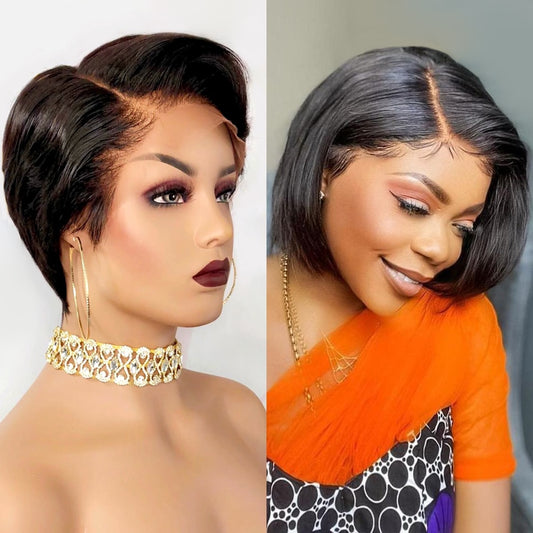 RosaBeauty Human Hair Wigs Short Straight Bob Lace front Wig - your-beauty-matters