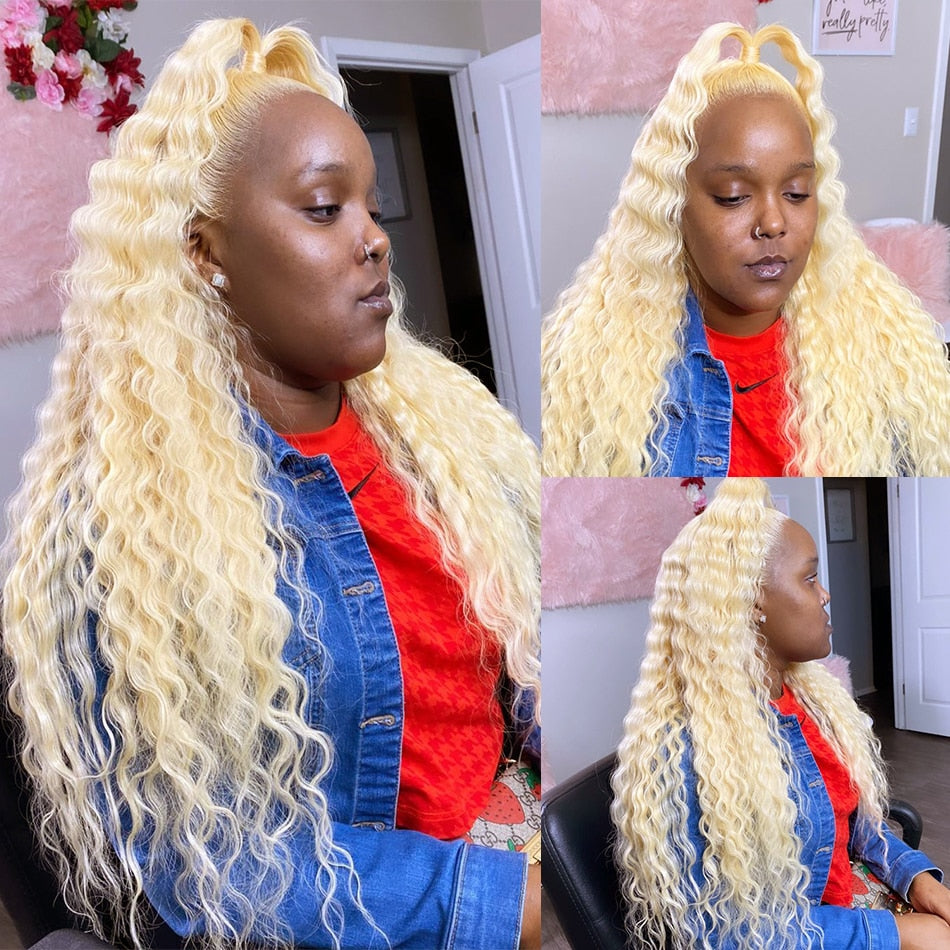 13x6 Curly Honey Blonde Color Lace Front Human Hair Wig--Transparent Brazilian - your-beauty-matters