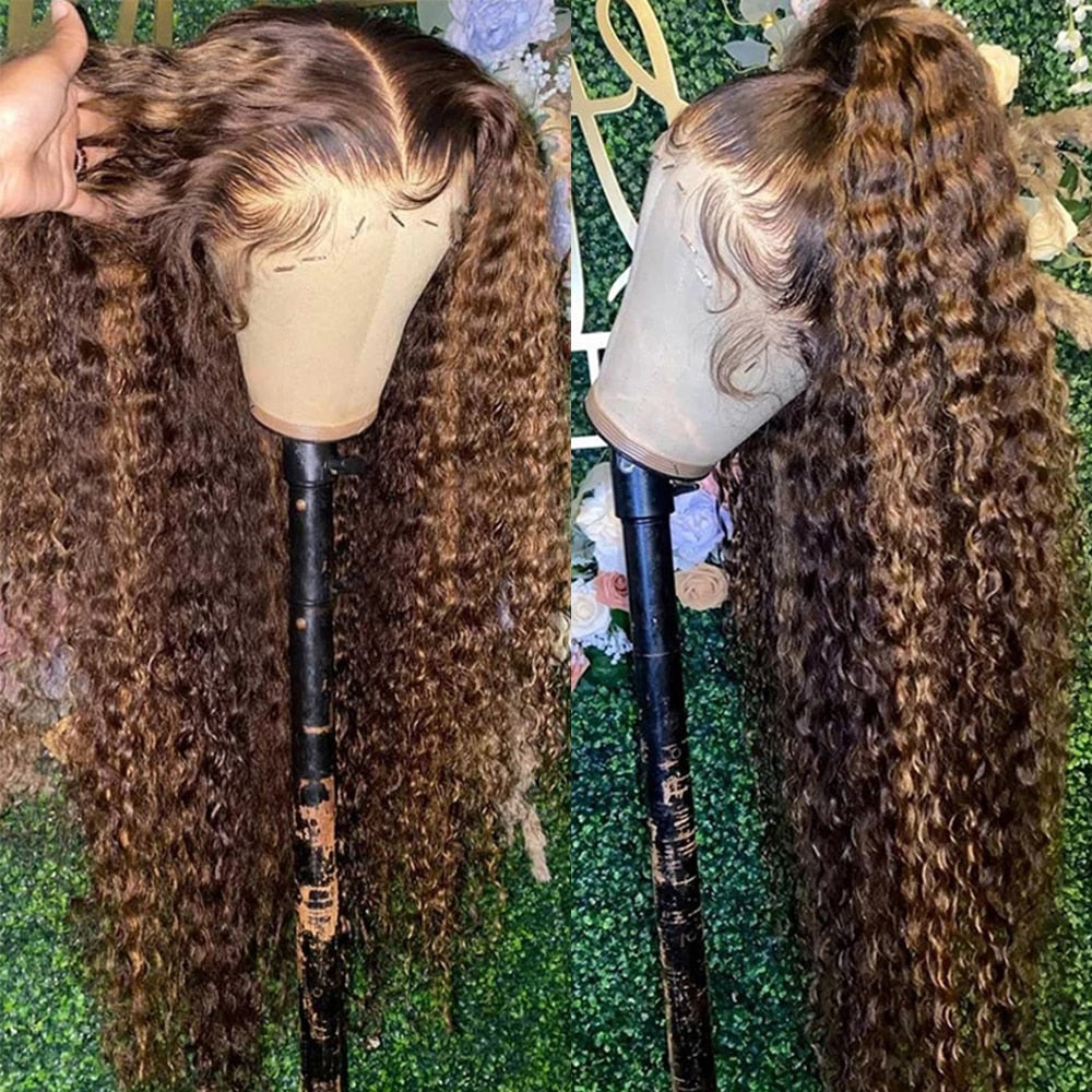 13x4 Highlighted Kinky Curly Lace Front Wig Honey Blonde Colored - your-beauty-matters