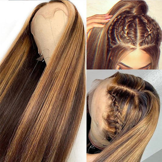 13x4 Highlight Wig Human Hair Honey Blonde Transparent Lace Front Wig - your-beauty-matters