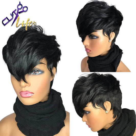 Short Cut Pixie Cut Wigs Wave Wavy Hair Peruvian Remy Human Hair Wig - your-beauty-matters