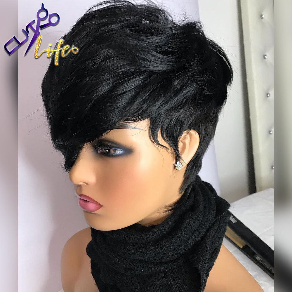 Short Cut Pixie Cut Wigs Wave Wavy Hair Peruvian Remy Human Hair Wig - your-beauty-matters