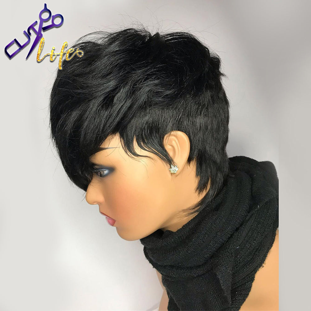 Short Cut Pixie Cut Wigs Wave Wavy Hair Peruvian Remy Human Hair Wig - your-beauty-matters