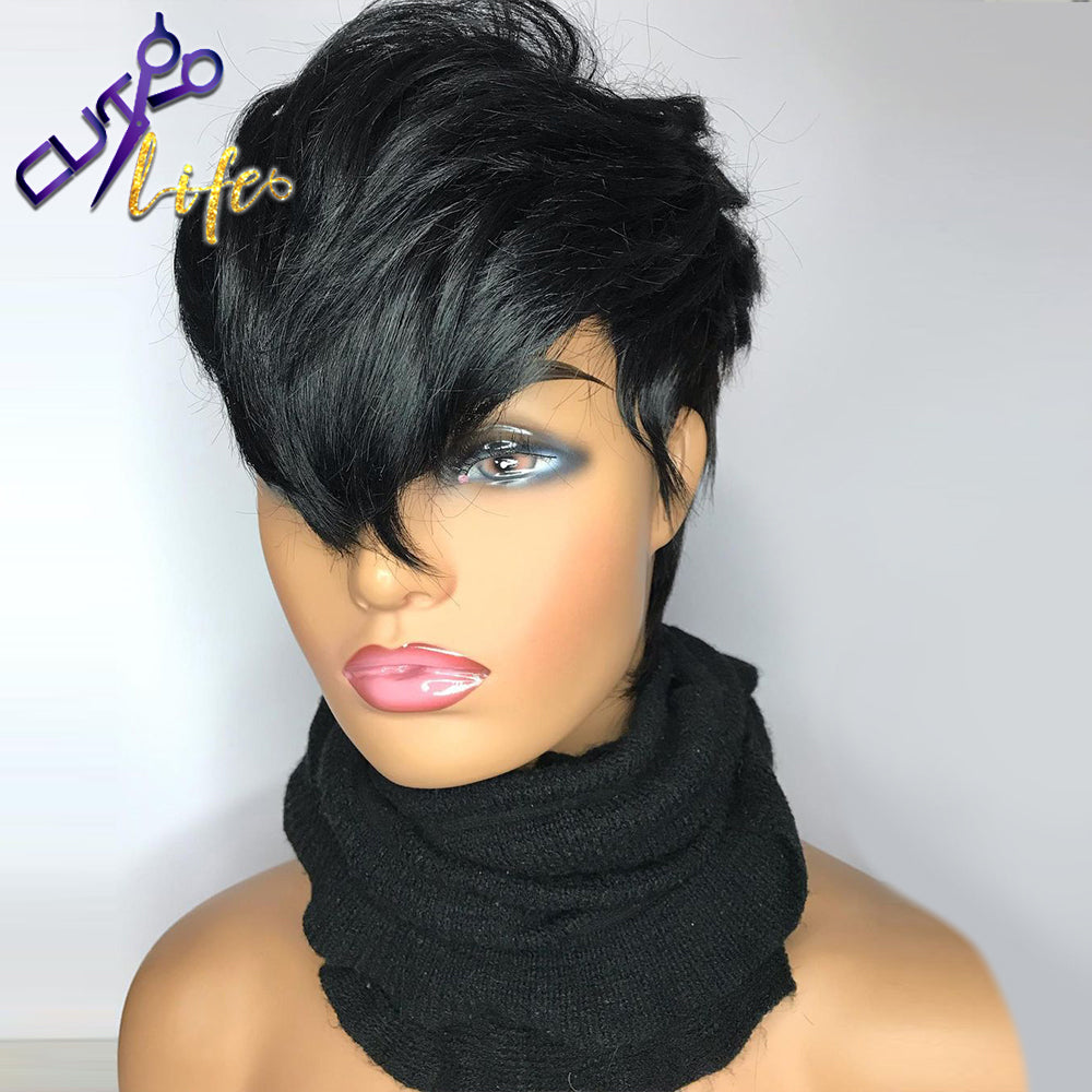 Short Cut Pixie Cut Wigs Wave Wavy Hair Peruvian Remy Human Hair Wig - your-beauty-matters