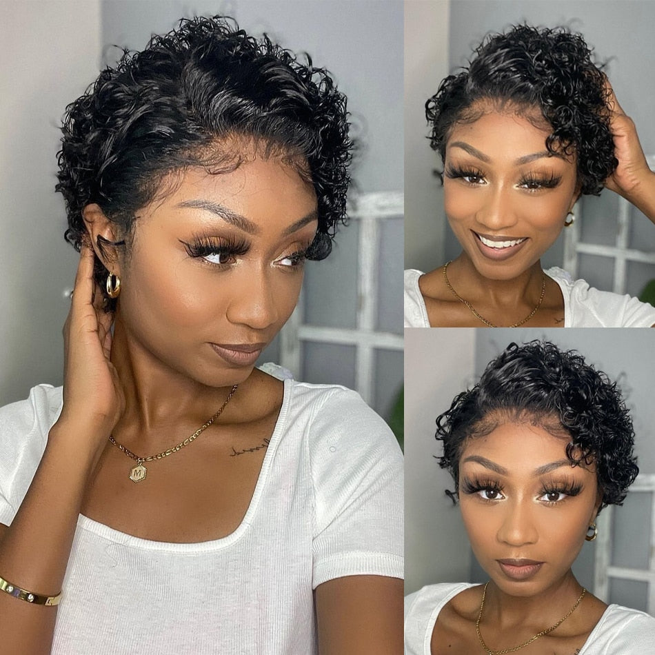Transparent Lace Pixie Cut Wig Short Curly Human Hair Bob Wigs - your-beauty-matters