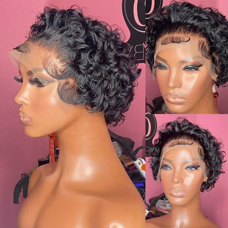 Transparent Lace Pixie Cut Wig Short Curly Human Hair Bob Wigs - your-beauty-matters