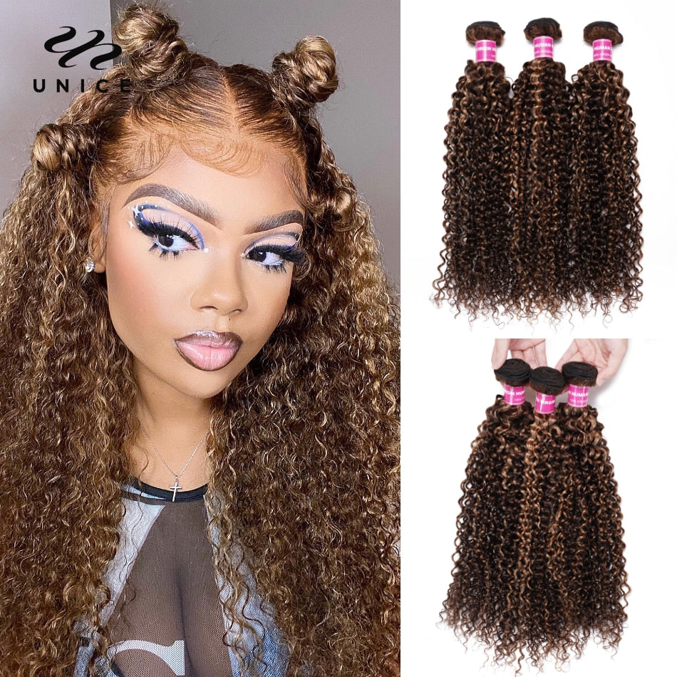 Unice Hair Curly Blonde Highlight Human Hair Bundles