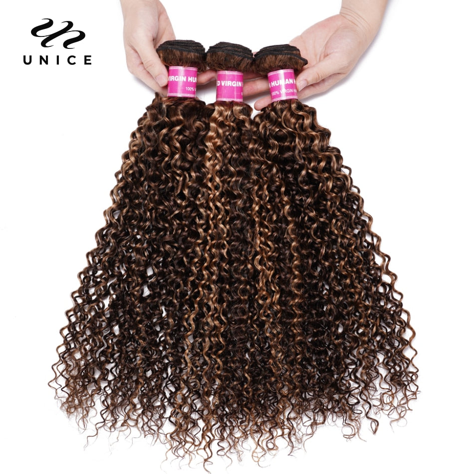 Unice Hair Curly Blonde Highlight Human Hair Bundles