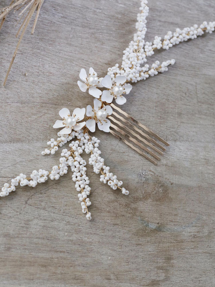 Gold Color Hairpins White Flower Bridal Jewelry - Hair Jewelry
