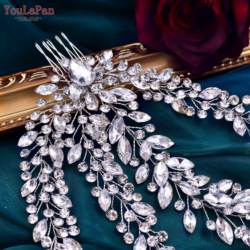 YouLaPan HP458 Luxury Rhinestone Bridal Hair Vine with Comb