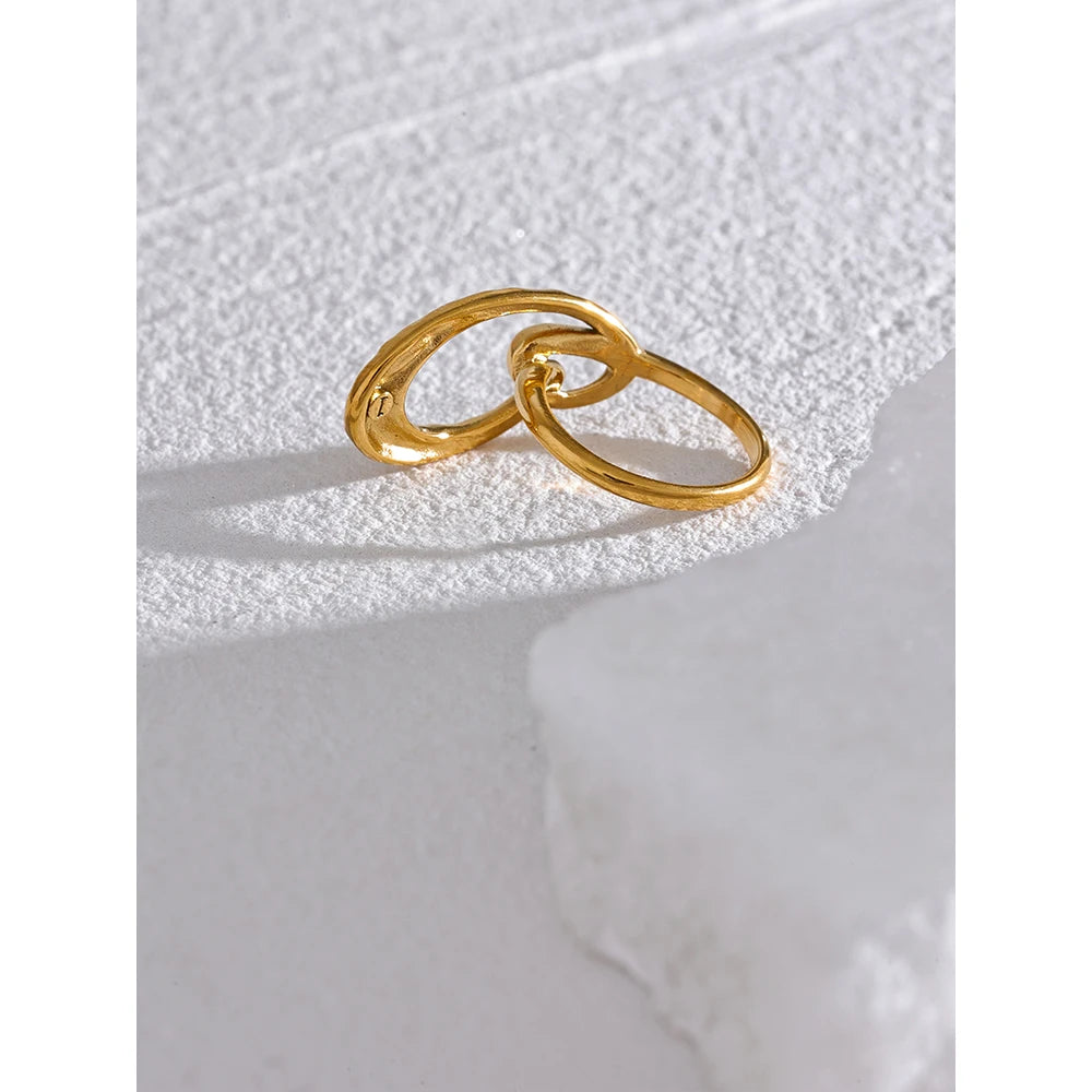 Yhpup Stylish Unique Design Stainless Steel Hollow Irregular Geometric Ring