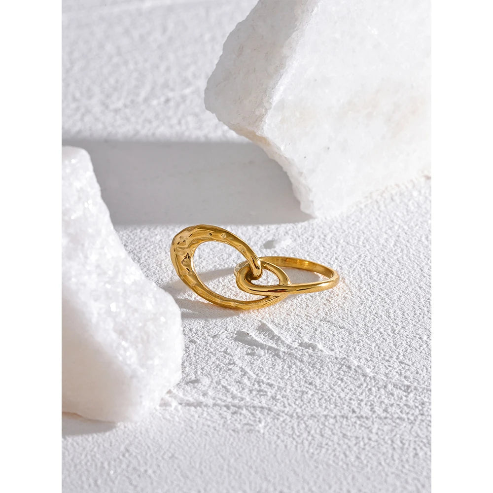 Yhpup Stylish Unique Design Stainless Steel Hollow Irregular Geometric Ring