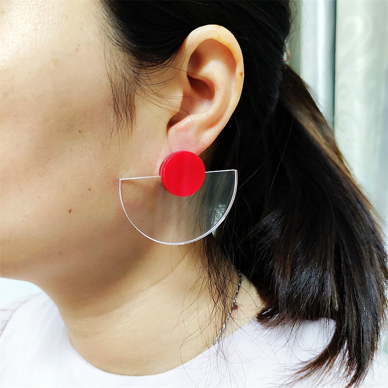 KUGUYS Acrylic Yellow Red Colors Semicircle Geometric Stud Earrings