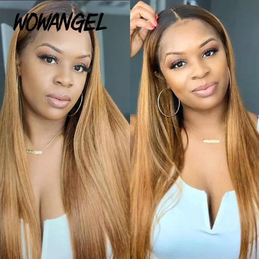 13x6 Full Frontal HD Lace Wig Ombre Blonde Straight Melt Skin Full Lace Frontal Human Hair Wig Honey Blonde HD Lace Closure Wigs