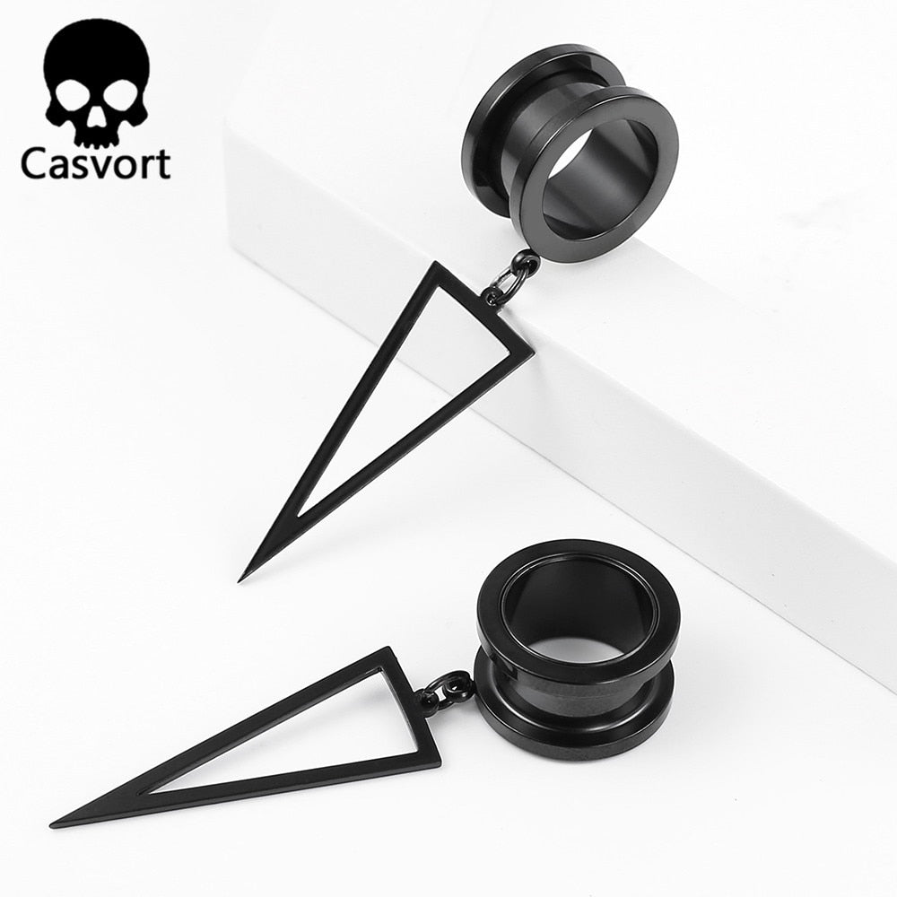 Casvort 2PCS Stainless Steel Fashion Triangle Dangle Ear Piercing Tunnels