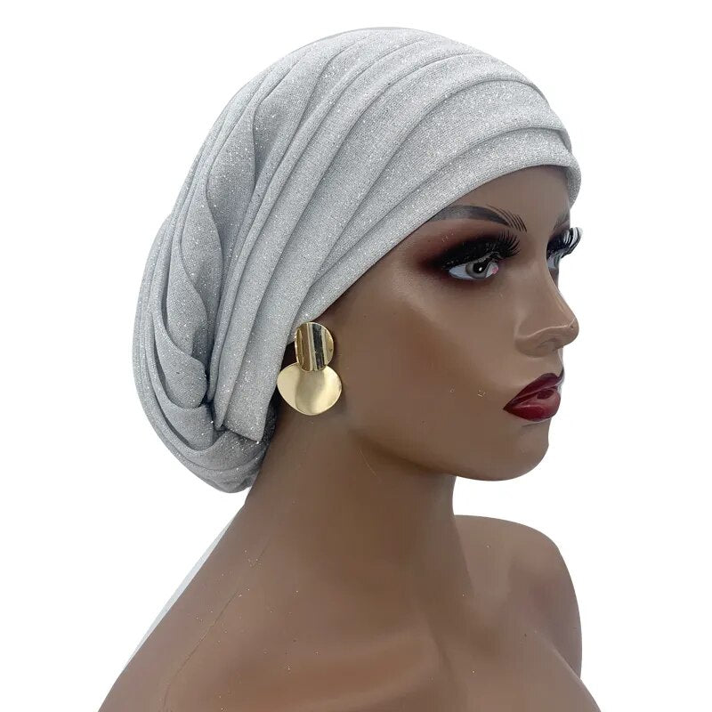 Glitter Full Body Pleated Turban Head Wraps