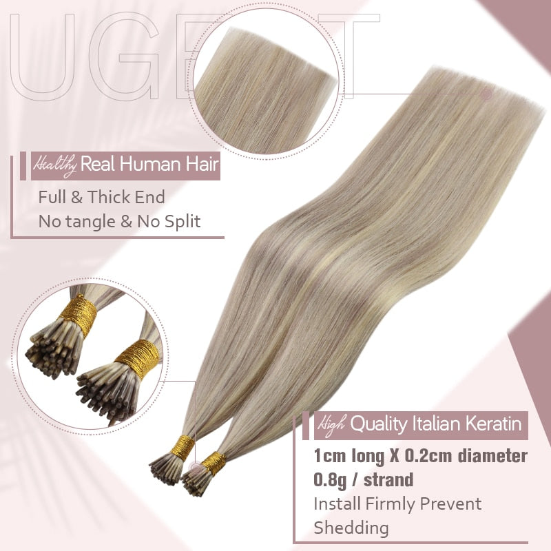 Ugeat I Tip Hair Extensions Pre Bonded Hair Remy Fusion Hair 14 24 Inch 40g/80g Straight Stick Tip Human Hair|I Tip|