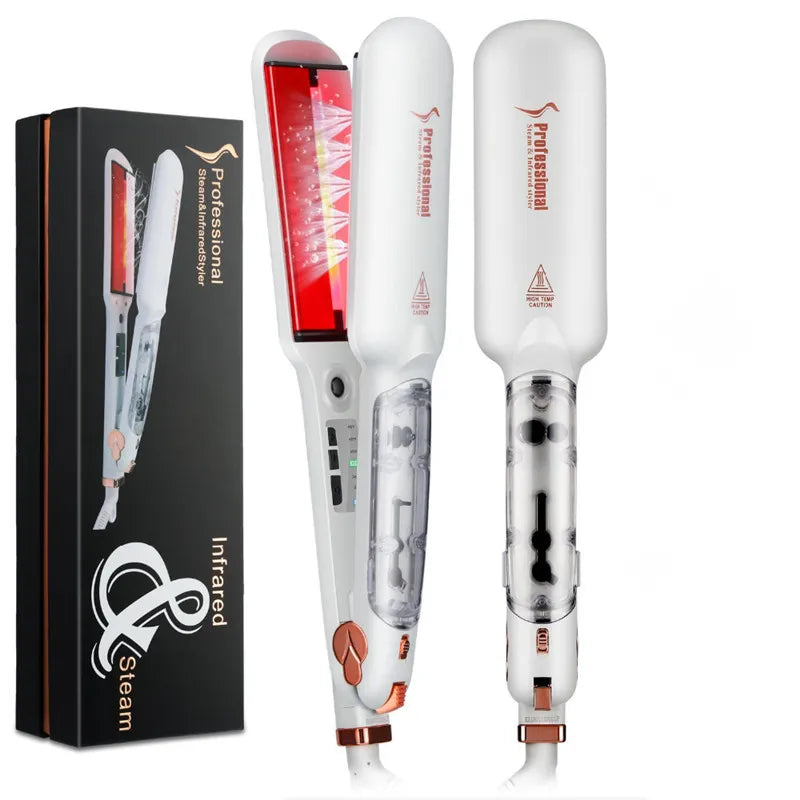 Professional Steam Hair Straightener Infrared Care Ceramic Coated 2 Inch Wide Plates