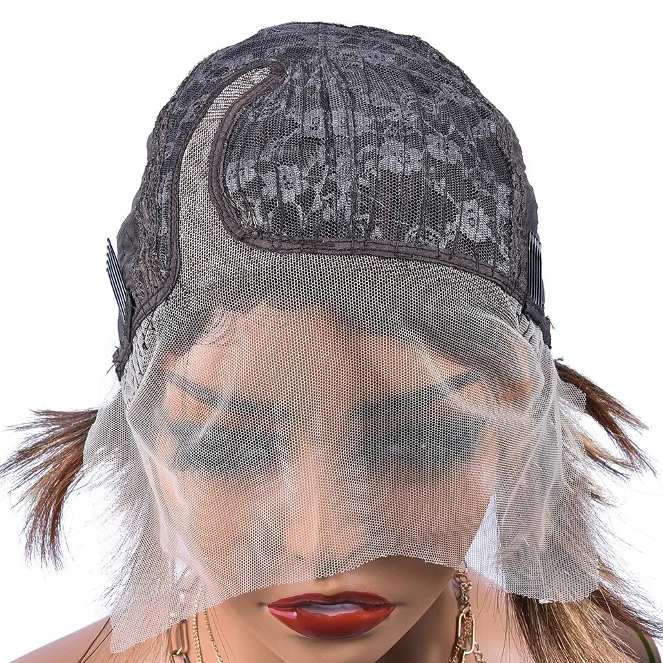HairUGo Highlight Orange Short Pixie Cut Part Human Hair Lace Wigs