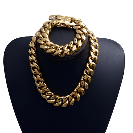 22mm Wide Big Heavy Gold Color 316L Stainless Steel Cuban Miami Link Chains