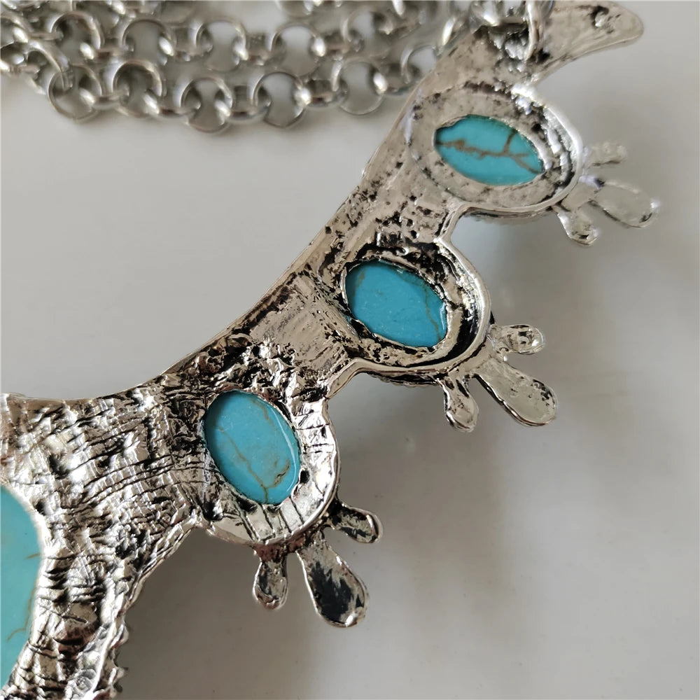 Indian Ethnic Statement ox Horn Pendants Necklace - Silver Plated Vintage