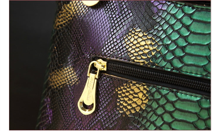 Luxury Cowhide Leather Chain Serpentine portable Tote Handbag