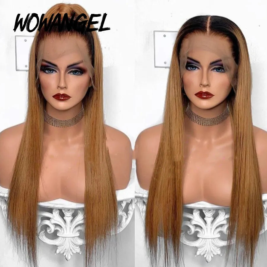 13x6 Full Frontal HD Lace Wig Ombre Blonde Straight Melt Skin Full Lace Frontal Human Hair Wig Honey Blonde HD Lace Closure Wigs
