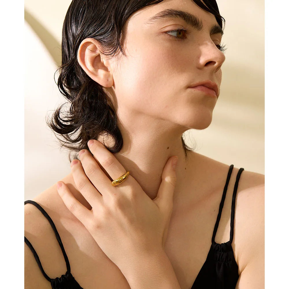 Yhpup Minimalist Gold Color Stainless Steel Cast Waterproof Fashion Ring