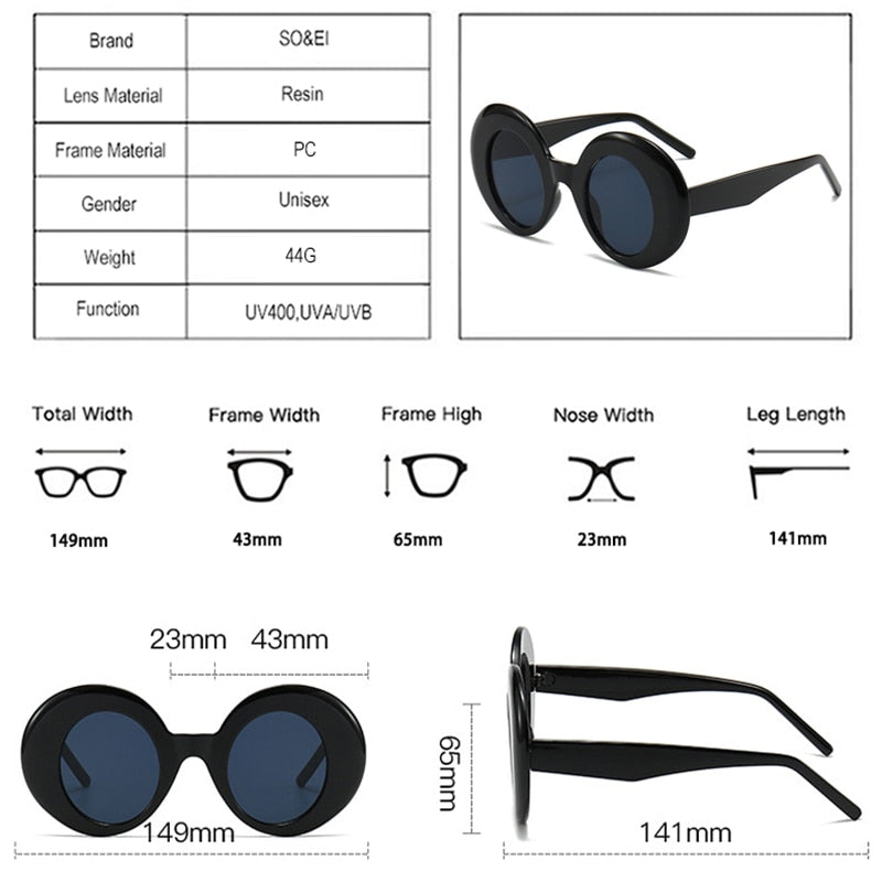 SO&EI Retro Oversized Oval Punk Sunglasses