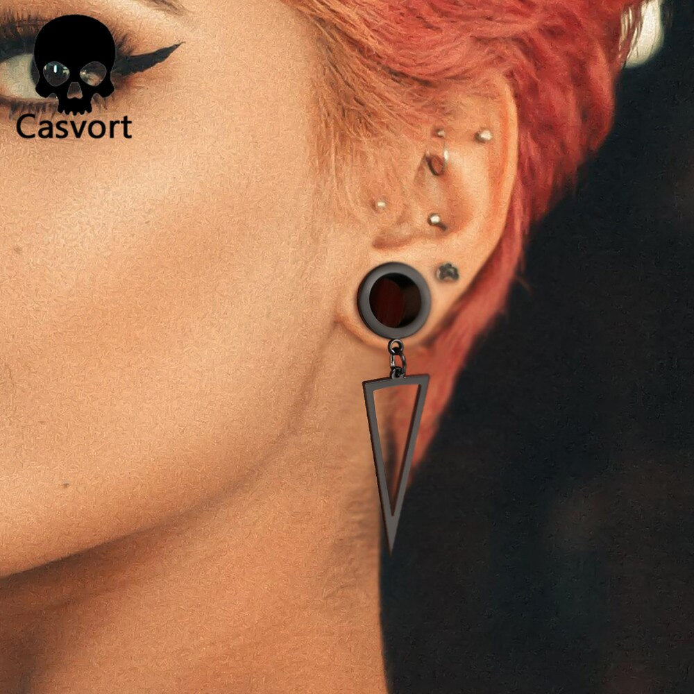 Casvort 2PCS Stainless Steel Fashion Triangle Dangle Ear Piercing Tunnels