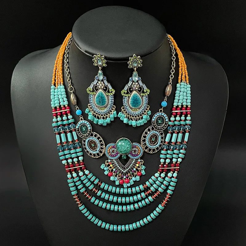 Retro Exotic Ethnic Bohemian Necklace and Earrings