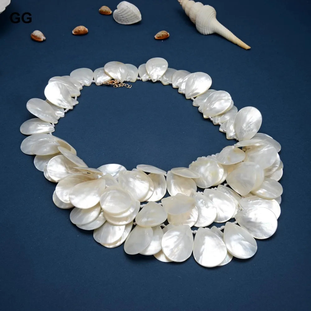 GG Jewelry 3 Strands Natural Huge 20x30MM White Shell MOP Top-drilled Mother Of Pearl Necklace