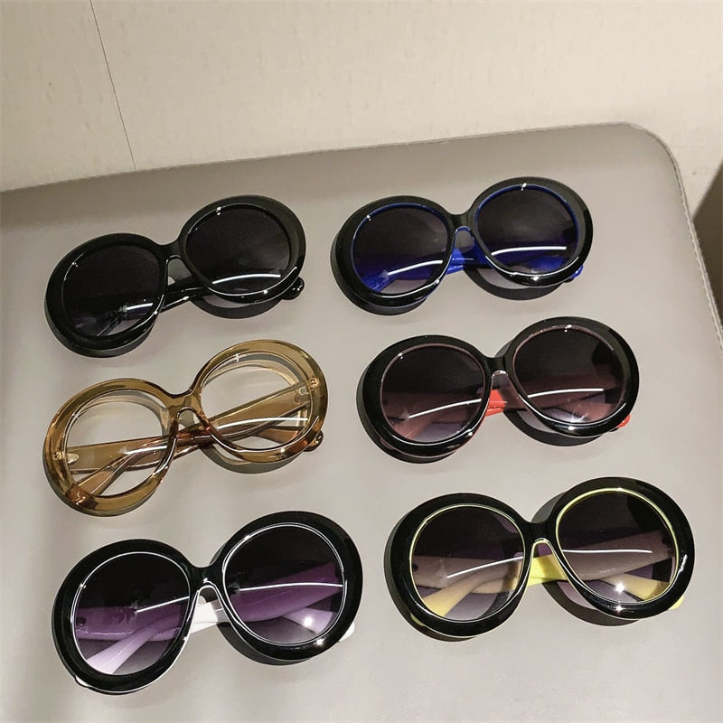 KAMMPT Oversized Round Sunglass Trendy Vintage Gradient Luxe Style