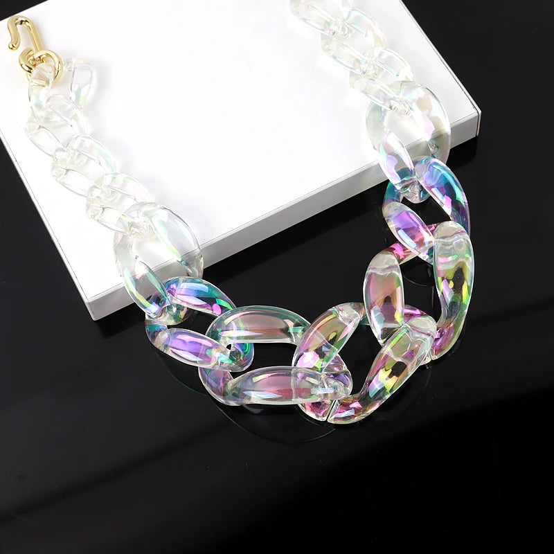 FishSheep Iridscent Color Acrylic Chunky Chain Choker