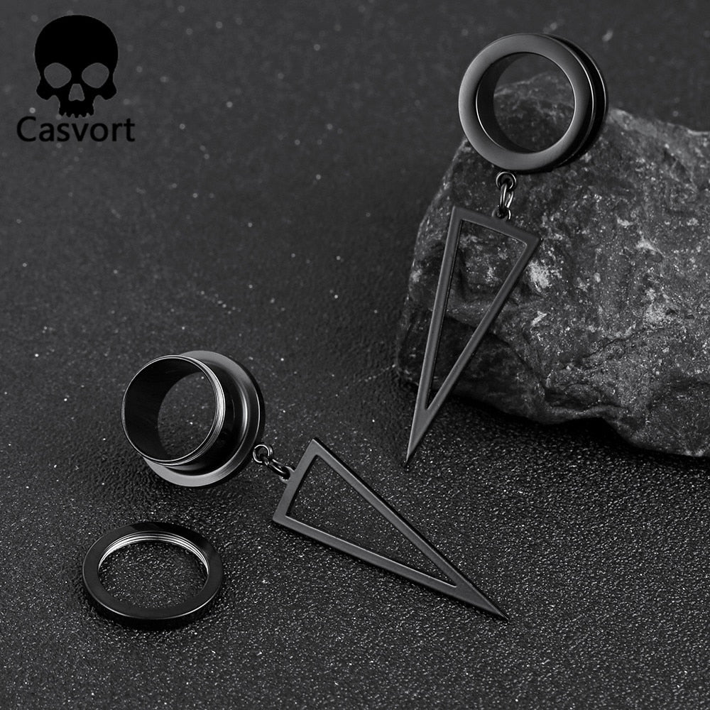 Casvort 2PCS Stainless Steel Fashion Triangle Dangle Ear Piercing Tunnels