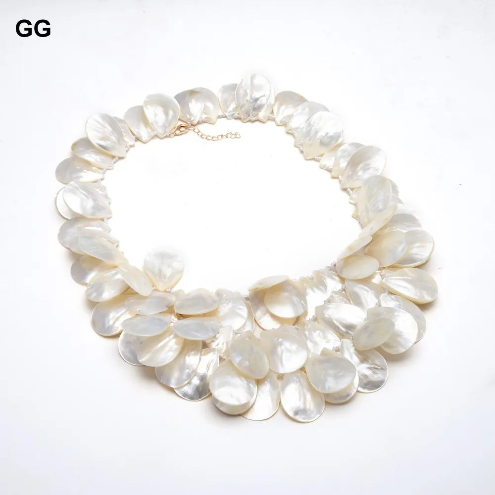 GG Jewelry 3 Strands Natural Huge 20x30MM White Shell MOP Top-drilled Mother Of Pearl Necklace