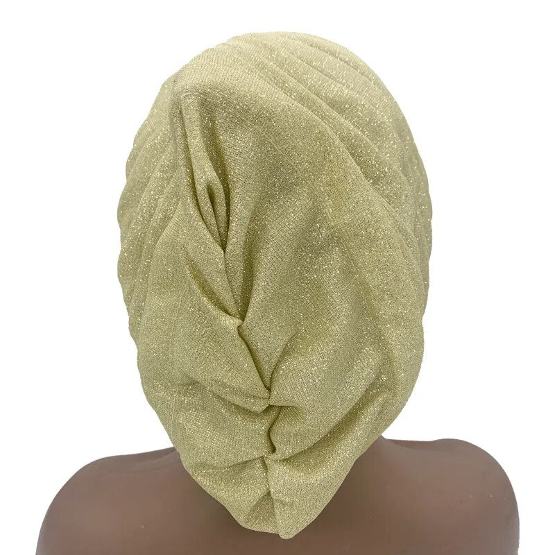 Glitter Full Body Pleated Turban Head Wraps