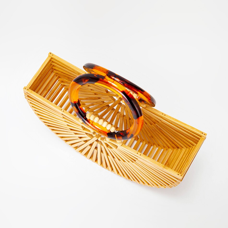 Vintage Half Round Bamboo Beach Handbags