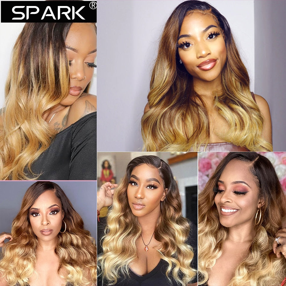 Spark 3 Ombre Brazilian Hair | Spark Brazilian Hair Full | 27 Closure Human Hair Wig - Lace Wigs