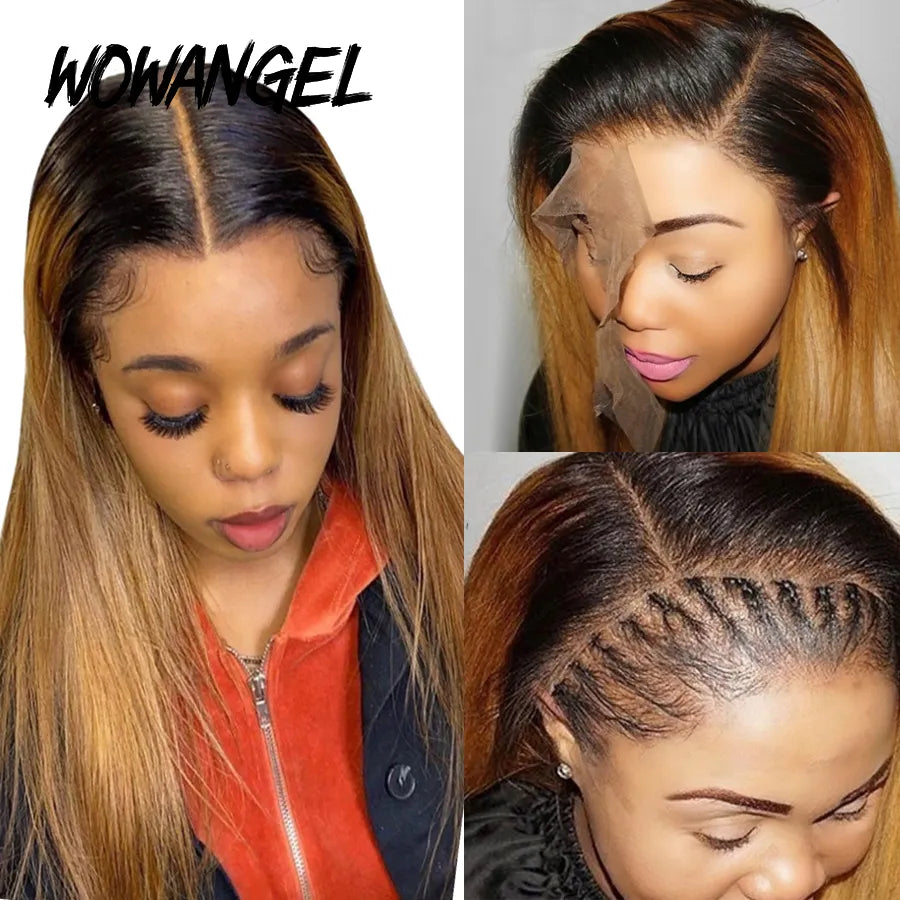 13x6 Full Frontal HD Lace Wig Ombre Blonde Straight Melt Skin Full Lace Frontal Human Hair Wig Honey Blonde HD Lace Closure Wigs