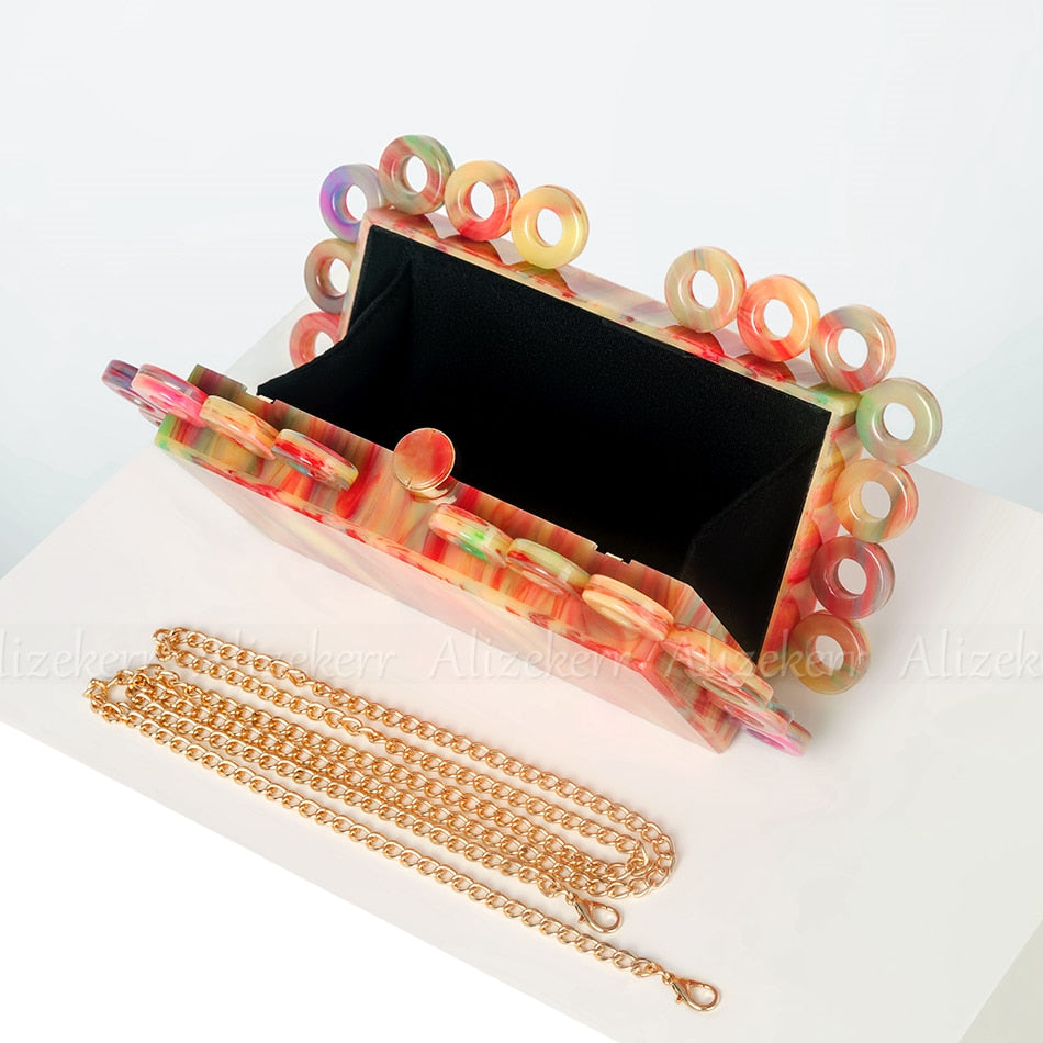 Marbling Acrylic Box Evening Clutch