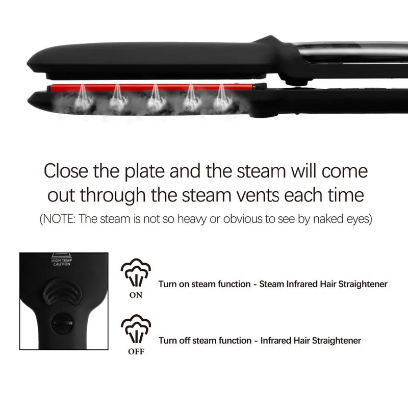 Professional Steam Hair Straightener Infrared Care Ceramic Coated 2 Inch Wide Plates