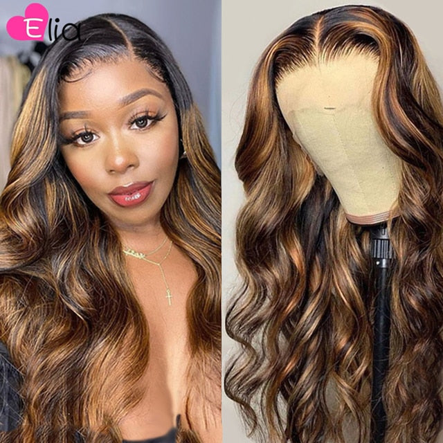 Elia 13x4 Body Wave Highlight Brown Human Hair Lace Wigs