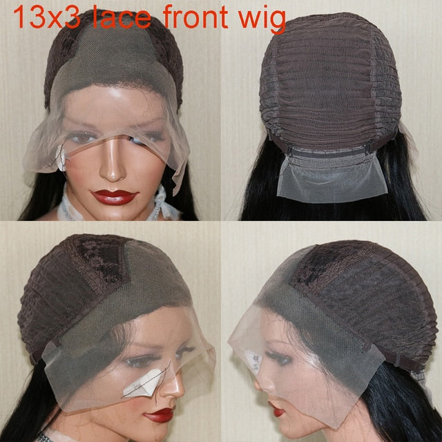 Ombre Honey Blonde Ponytail Yaki Straight HD Lace Pre-Plucked Human Hair Glueless Kinky Straight Wig