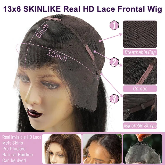 13x6 Full Frontal HD Lace Wig Ombre Blonde Straight Melt Skin Full Lace Frontal Human Hair Wig Honey Blonde HD Lace Closure Wigs
