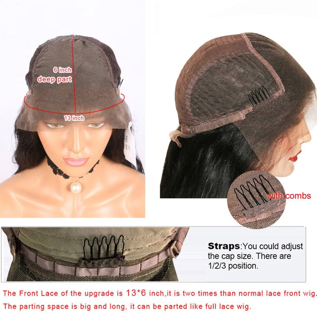 Ombre Honey Blonde Ponytail Yaki Straight HD Lace Pre-Plucked Human Hair Glueless Kinky Straight Wig