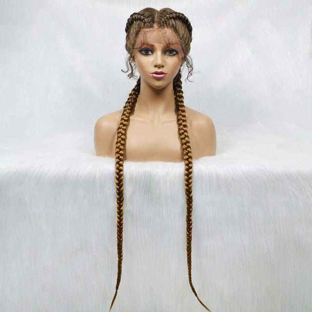 36-inch Long Lace Front Synthetic Braided Wigs - Front Dutch Twins Braids Wig With Baby Hair